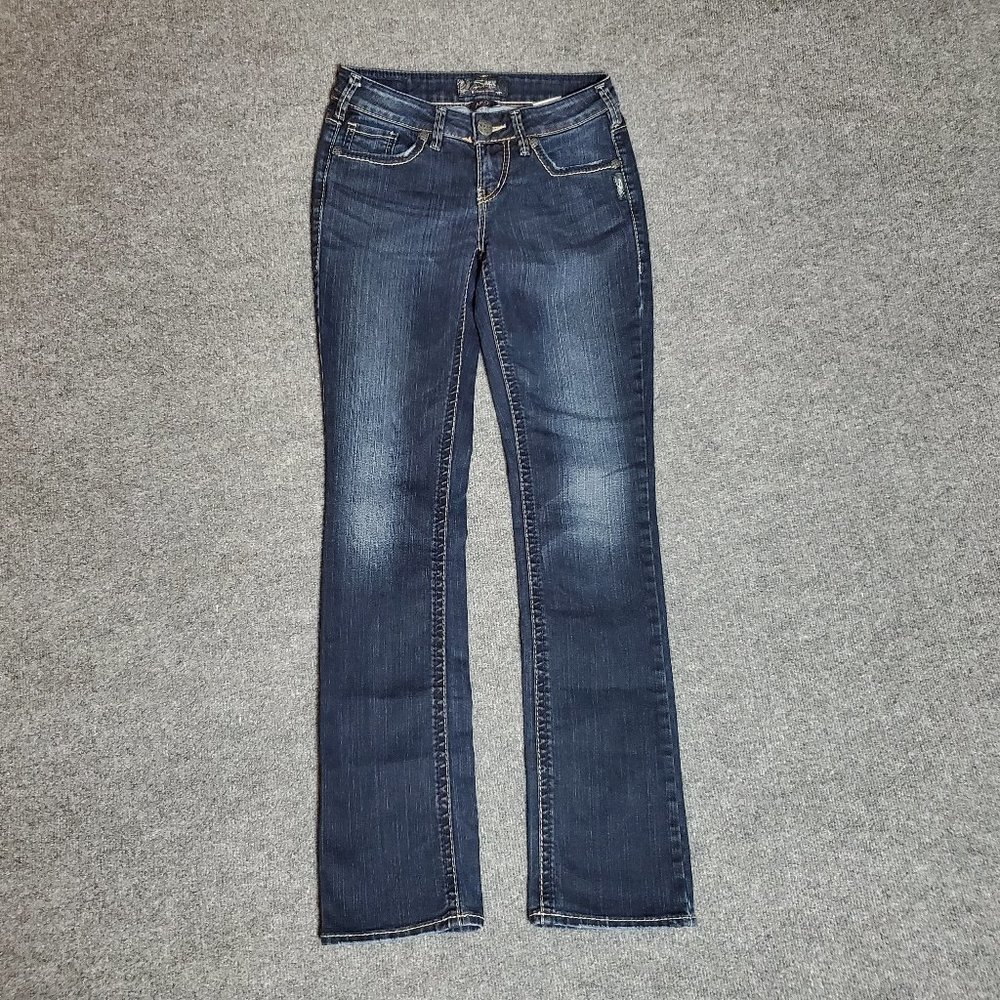 Silver Aiko Mid Slim Boot 25x33 (Meas 27x31.5 7.5") Dark Embroidered Jeans A18